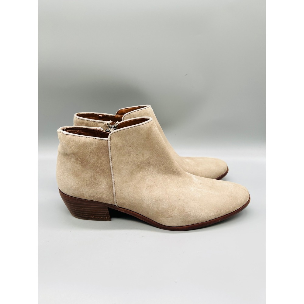 Sam Edelman Boots Womens 12 Beige Suede Petty Ankle Zip Low Heel Bootie Shoes